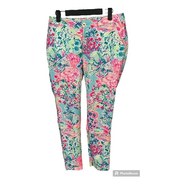 Lilly Pulitzer Pants - Lilly Pulitzer Womens Pants Size 4 Serene Blue Gypsea Floral Alina Slim N